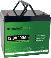 ULTRAMAX NEO 12V 100AH LiFePO4 Lithium Battery 15,000+ Deep Cycles, Bluetooth Option, Trolling Motor, Solar, RV, Marine, Golf Cart, Camper, Off-Grid 