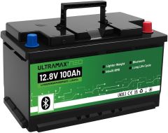 Ultramax NEO 12V 100Ah LiFePO4 Battery European DIN H8/L5 Size with Bluetooth