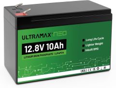 ULTRAMAX NEO 12V 10AH LiFePO4 Lithium Battery, 4000-10000+ Deep Cycles, Built-in BMS, Lightweight Rechargeable for Ride-On Toys, Fish Finder, Trolling Motor, Solar, UPS, RV, Scooter 