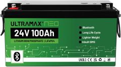 ULTRAMAX NEO 24V 100ah LiFePO4 Lithium Battery ,15,000+ Deep Cycles, Bluetooth Option, Trolling Motor, Solar, RV, Marine