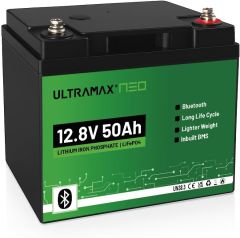 ULTRAMAX NEO 12V 50Ah LiFePO4 Lithium Battery 15,000+ Deep Cycles, Trolling Motor, Solar, RV, Marine, Golf Cart, Camper, Off-Grid Bluetooth)
