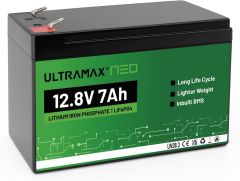 ULTRAMAX NEO 12V 7Ah LiFePO4 Lithium Battery, 4000+ Cycles Rechargeable, Fish Finder, UPS Backup, RV, Ride on Toys, Solar Lighting