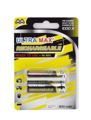 Ultra Max Rechargeable, AA / R6 Size, Ni-MH, 800 mAh, 2 Batteries in a Pack.