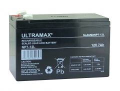 ULTRAMAX NP7-12L, 12V 7.2AH 20HR SEALED BATTERY (AS 6AH, 7AH, 7.5AH & 8AH) with 6.3mm / 0.250" WIDE MALE SPADE CONNECTIONS