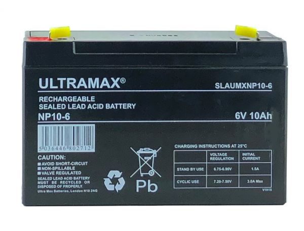 ULTRAMAX 6V 10AH Sealed Rechargeable Battery Security Fire Burglar Alarm Systems 